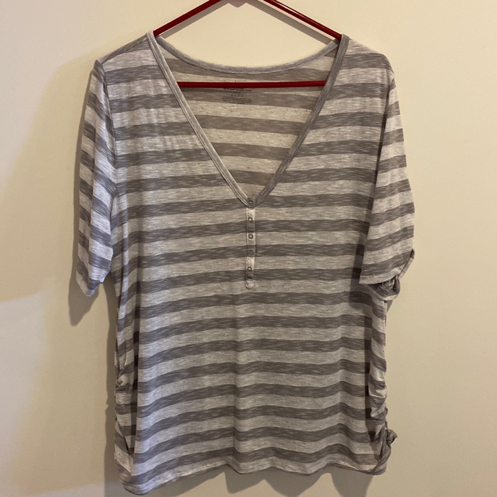 LANE BRYANT Stripes Top w/Ruched Sleeves & Sides